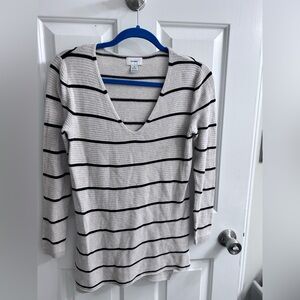 Old Navy Black and Cream Striped V-Neck Top